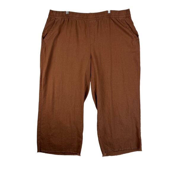 Old Navy Linen Wide Leg Pants Women’s SZ XXL Brown Raw Ham Pockets - Picture 1 of 11
